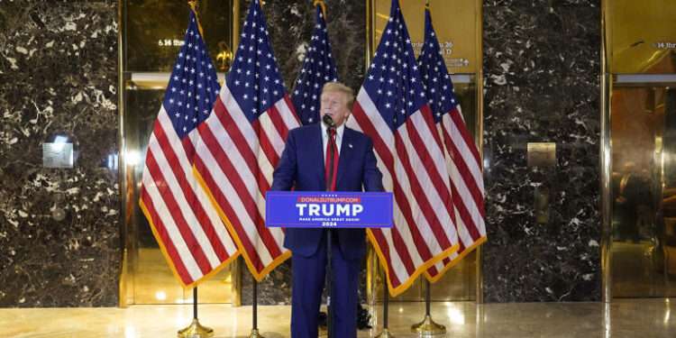 Trump Vows To Appeal Hush Money Conviction 1 Former President, Donald Trump speaks during a news conference at Trump Tower, Friday, May 31, 2024, in New York.