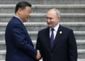 Russia's President Vladimir Putin and China's President Xi Jinping attend an official welcoming ceremony in front of the Great Hall of the People in Tiananmen Square in Beijing on May 16, 2024.