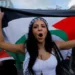 A demonstrator takes part in a pro-Palestine march in Dublin, Ireland.