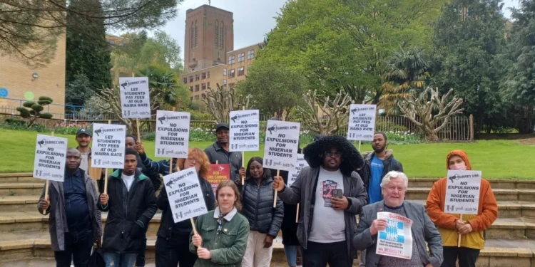 Nigerian Students Expelled from UK University Over Fees 1 Some students demonstrating after expulsion