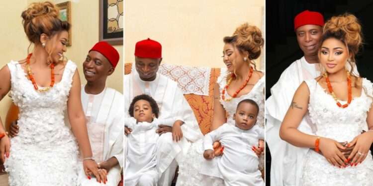 Regina Daniels, Ned Nwoko Mark 5th Wedding Anniversary 1 Regina Daniels with her husband, Ned Nwoko, and two children, Khalifa and Munir