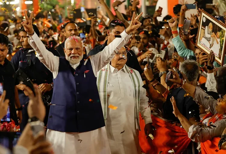 Modi Claims Victory In Address At BJP Headquarters 1 Indian Prime Minister Narendra Modi arrives at his Bharatiya Janata Party’s headquarters in New Delhi.