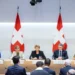 Swiss government and military officials attend a news conference to brief media ahead of the country's June 15-16 peace summit for Ukraine, in Bern, Switzerland, June 10, 2024.