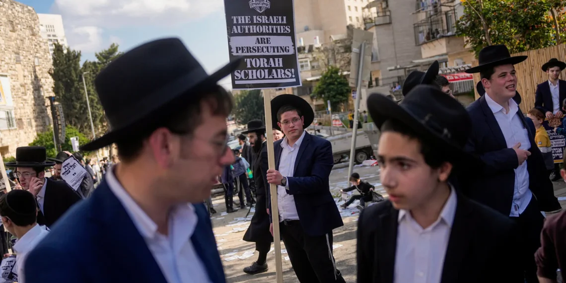 A protest against the recruitment of the ultra-Orthodox into the Israeli military in Jerusalem in April, 2024.