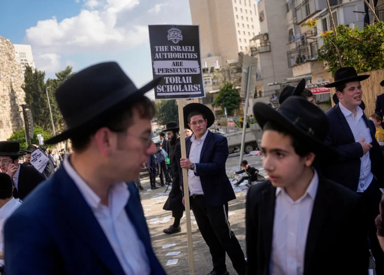 A protest against the recruitment of the ultra-Orthodox into the Israeli military in Jerusalem in April, 2024.