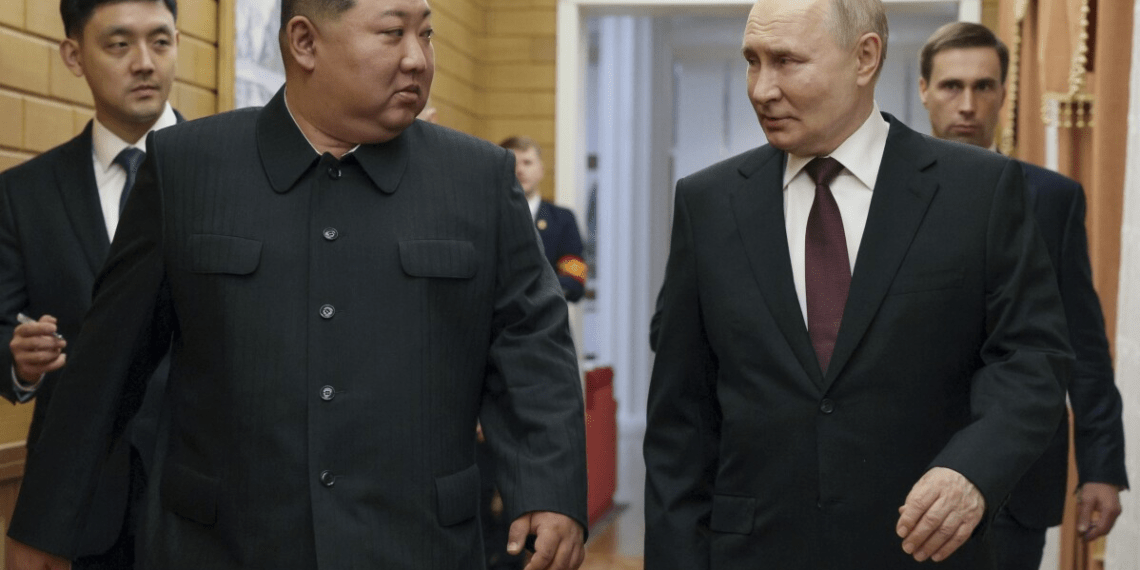Moscow And Pyongyang’s Dance Of Diplomacy Deemed “Unsurprising” 1 North Korean leader Kim Jong-un (left)and Russian President, Vladimir Putin as North Korea Confirms Deployment Of Troops To Russia