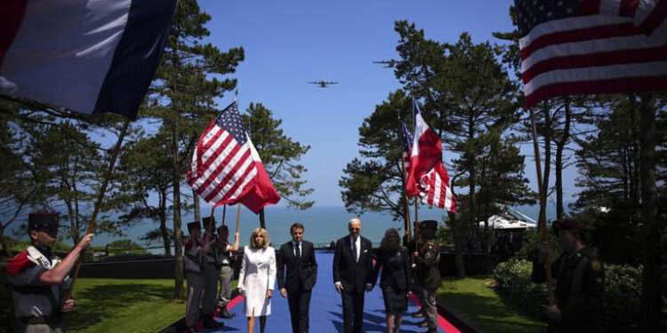 Biden Likens D-Day To Ukraine 1 US President, Joe Biden, First Lady Jill Biden, French President Emmanuel Macron and his wife Brigitte Macron.