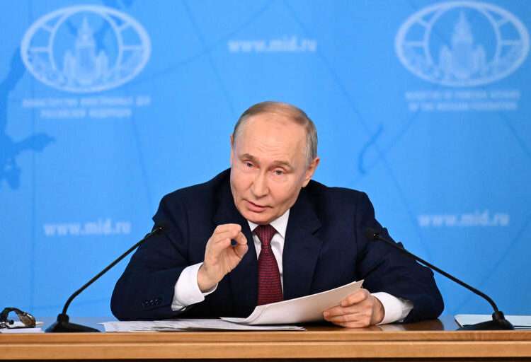 Russia's President Vladimir Putin meets with the Russian Foreign Ministry leadership in Moscow on June 14, 2024.