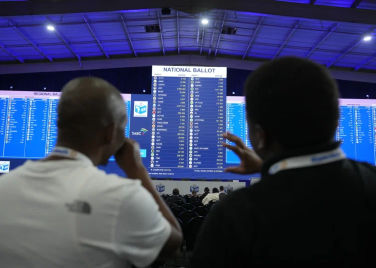 ANC Loses Parliamentary Majority for First Time Since Apartheid 1 Election results display at the Results Operation Center in Midrand, Johannesburg.