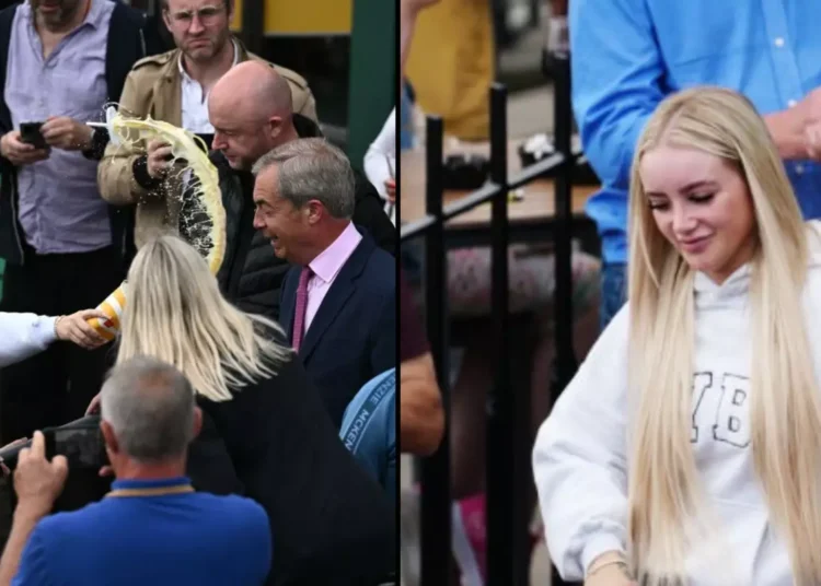 Nigel Farage douched in milkshake