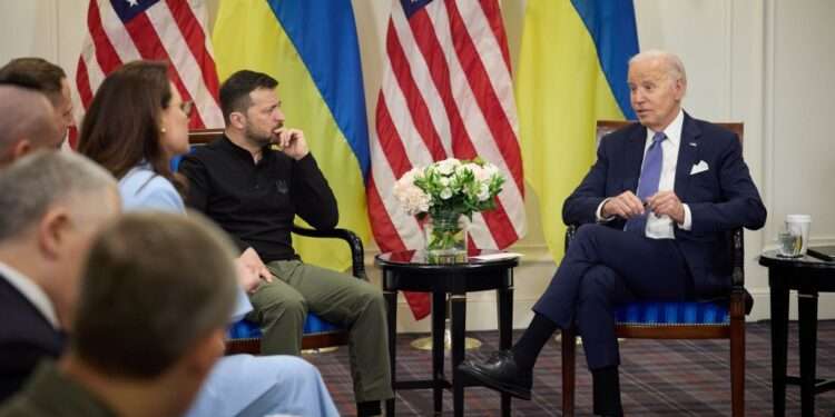 Biden Announces $225m Aid Package For Ukraine 1 Ukrainian President, Volodymyr Zelenskyy and Joe Biden, the U.S President.