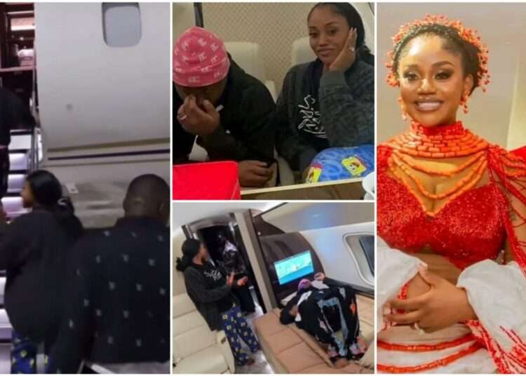 Davido, Chioma Jet for Honeymoon After Wedding 1 Davido and his wife, Chioma Adeleke with his entourage, and Chioma’s manager Ubi Franklin.