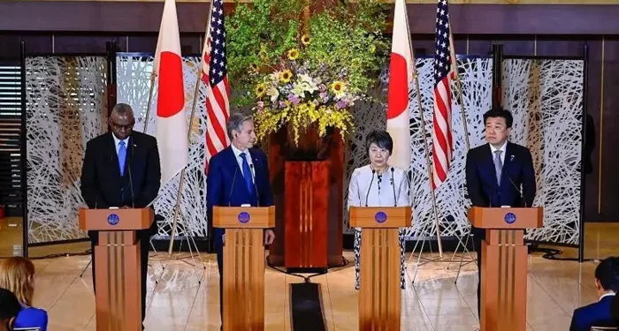 US Secretary of Defence Lloyd Austin, US Secretary of State Antony Blinken, Japanese Foreign Minister Yoko Kamikawa and Japanese Defence Minister Minoru Kihara in Tokyo.