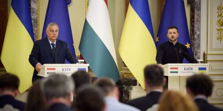 Zelenskyy Urged To Consider Ceasefire 1 President of Ukraine, Volodymyr Zelenskyy and Prime Minister of Hungary, Viktor Orbán at a press conference in Kyiv.