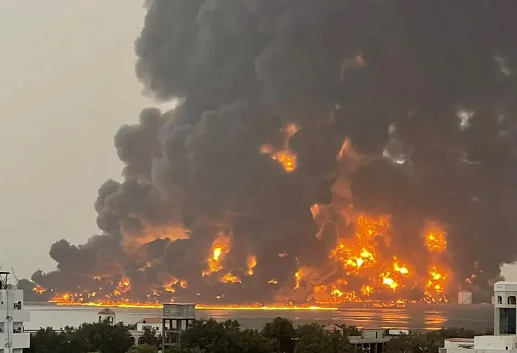 Saudi Arabia Calls For Maximum Restraint After Israeli Attacks In Yemen 1 Fire erupts after air strikes on the Yemeni port city of Hodeidah on July 20, 2024.
