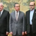 Mahmoud al-Aloul, Vice Chairman of the Central Committee of Fatah (L), China's Foreign Minister Wang Yi (C), and Mousa Abu Marzouk, senior Hamas member, attend an event at the Diaoyutai State Guesthouse in Beijing, July 23, 2024.