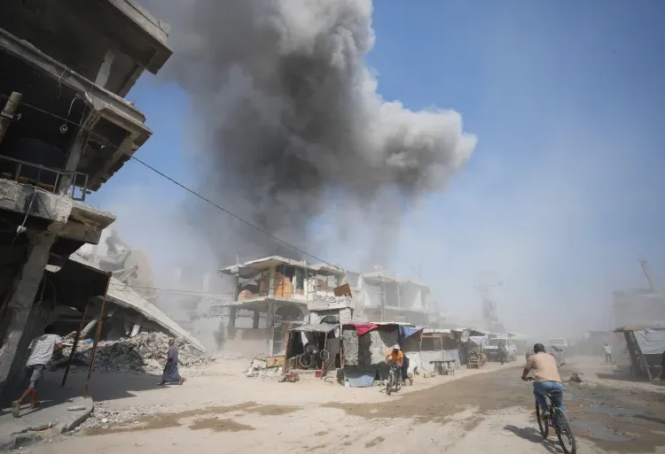 Smoke rises following Israeli bombardment in Khan Younis.