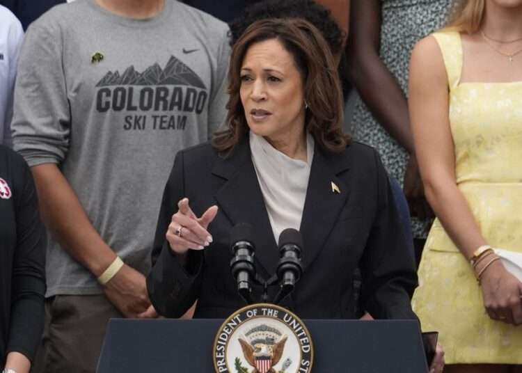 Harris Commends Biden’s Legacy 1 U.S Vice President, Kamala Harris speaks from the South Lawn of the White House on Monday, July 22, 2024.