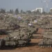 Israeli Forces Press Deeper Into Areas Of Central And Southern Gaza Strip 12 Israeli military vehicles gather near the border fence with the Gaza Strip, in southern Israel on May 9, 2024.