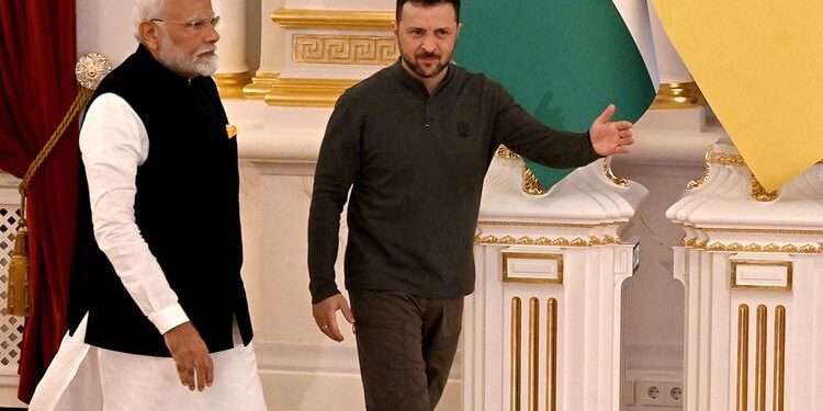 India Not An Indifferent Bystander In Russia-Ukraine War 1 Ukrainian President, Volodymyr Zelenskyy (R) and Indian Prime Minister, Narendra Modi in Mariinskyi Palace, on August 23, 2024.