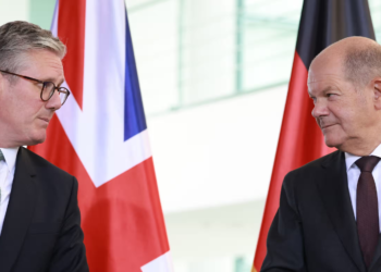 Keir Starmer, left, and Olaf Scholz at their press conference in Berlin on Wednesday.