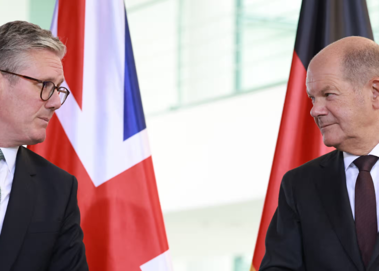 Keir Starmer, left, and Olaf Scholz at their press conference in Berlin on Wednesday.