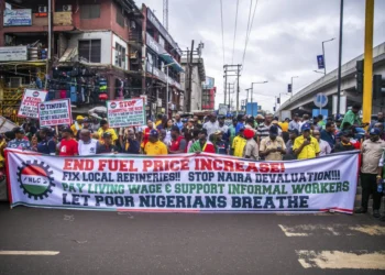 Protesters in the streets of Lagos, Nigeria