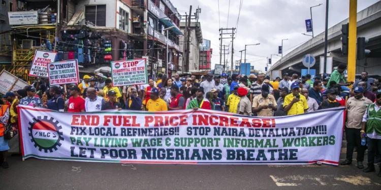 Protesters in the streets of Lagos, Nigeria
