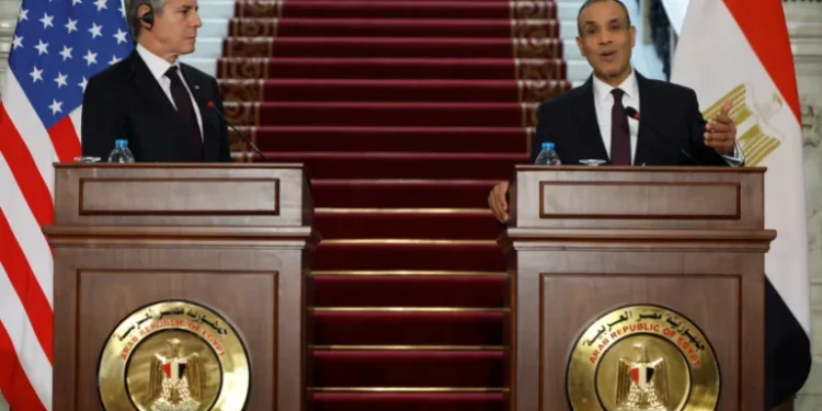 US Secretary of State, Antony Blinken and Egypt’s Foreign Minister Badr Abdelatty attend a joint news conference in Tahrir Palace in Cairo, Egypt.