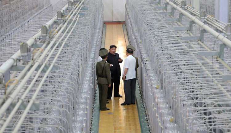 North Korea Discloses Secretive Uranium Enrichment Facility 1 North Korean leader Kim Jong Un visits a uranium enrichment facility, which produces weapon-grade nuclear materials, in a photo published by North Korean state media on Friday, September 13, 2024.
