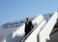 Iran's President, Masoud Pezeshkian disembarks from his plane upon landing in Baghdad, September 11, 2024.