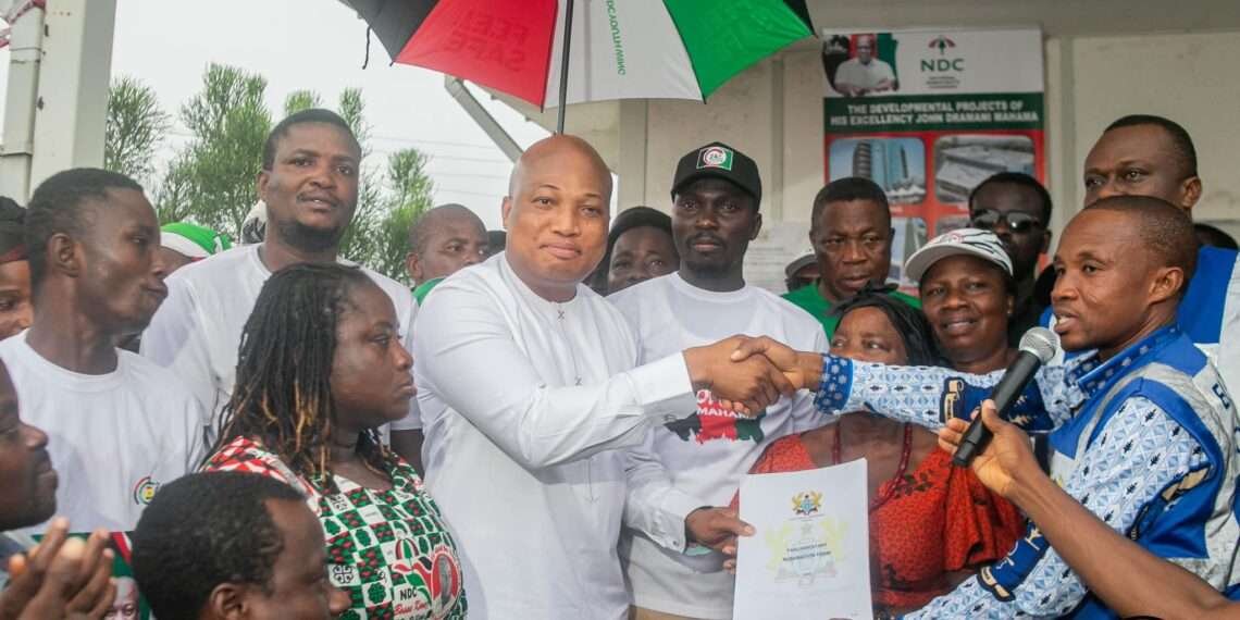 Samuel Okudzeto Ablakwa, MP and NDC Parliamentary Candidate for North Tongu Constituency  submitting his 2024 Nomination Forms to the North Tongu District Electoral Commissioner