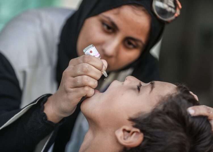 First Phase Of Vaccination Drive In Central Gaza Complete 1 A child in Gaza receives oral drops of the polio vaccine.
