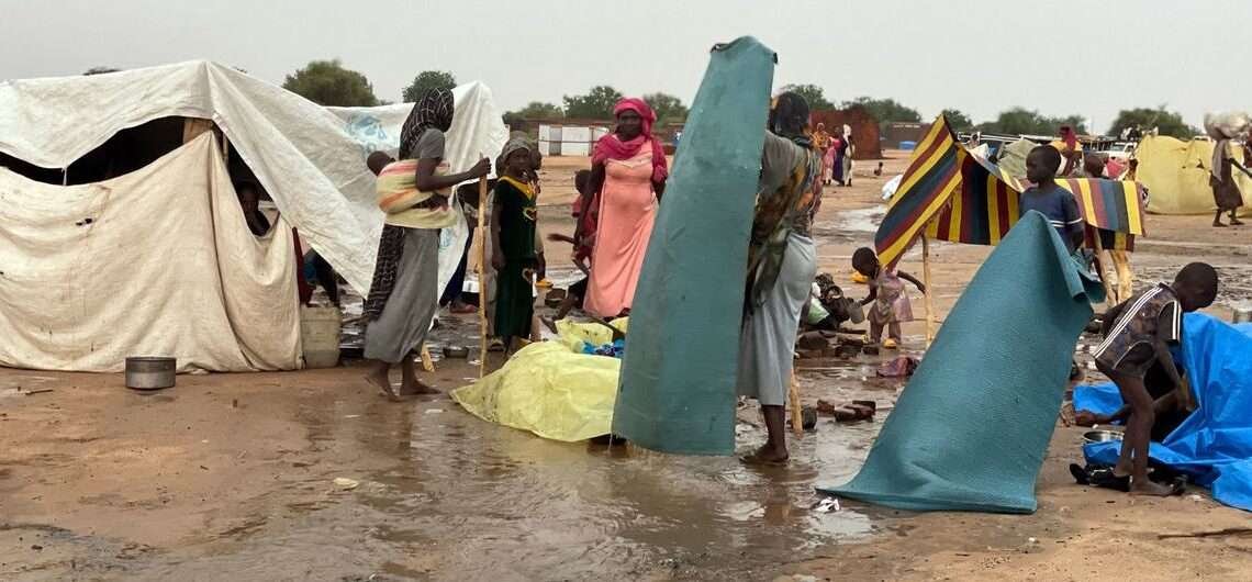 Sudan Conflict Triggers Widespread Starvation and Refugee Crisis 1 Refugees build makeshift shelters during the rainy season in Adre, eastern Chad.