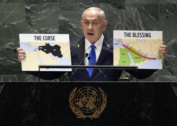 Netanyahu “Sets Record Straight” In UNGA Address 1 Israel Prime Minister Benjamin Netanyahu addresses the 79th session of the United Nations General Assembly, Friday, Sept. 27, 2024.