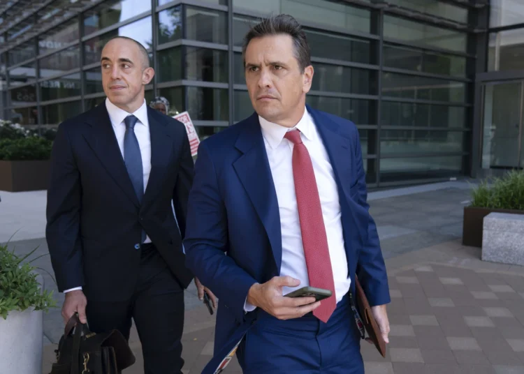 Trump Pleads Not Guilty To Revised Election Interference Indictment 1 Donald Trump's Attorneys; Emil Bove (left) and Todd Blanche leave the U.S Federal Courthouse.