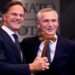 Rutte Takes Over As NATO Head 12 Outgoing NATO Secretary General Jens Stoltenberg (R) and incoming NATO Secretary General and former Dutch Prime Minister Mark Rutte (L) at the handover ceremony, at NATO Headquarters in Brussels, on October 1, 2024.