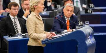 President of the European Commission Ursula von der Leyen speaks during a European Parliament Plenary session to present the programme of activities of the Hungarian EU Council Presidency.