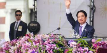 Taiwanese President Lai Ching-te speaks during the island's National Day celebrations.