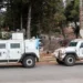 Vehicles of the United Nations Interim Force in Lebanon (UNIFIL) patrol in Marjeyoun in southern Lebanon.