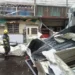 Police check on roofing destroyed by the winds of Typhoon Kong-rey in Hualien County, eastern Taiwan, on Thursday, October 31, 2024.
