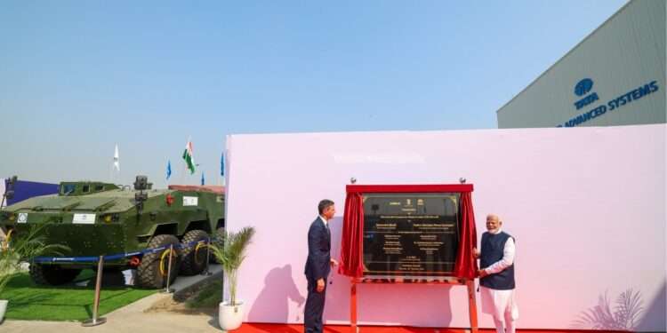 Indian Prime Minister Narendra Modi(right) and his Spanish counterpart Pedro Sanchez inaugurate India’s first private military aircraft plant.