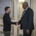US Secretary of Defense, Lloyd Austin (right) and Ukranian President, Volodymyr Zelenskyy shake hands during their meeting in Kyiv.
