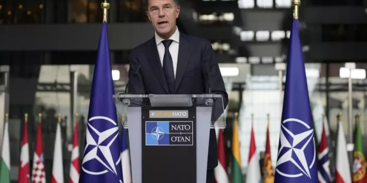 NATO Secretary-General Mark Rutte delivers a statement after a meeting with a high-level South Korean delegation including top intelligence and military officials as well as senior diplomats briefed NATO diplomats, at NATO headquarters in Brussels on Monday, Oct. 28, 2024.