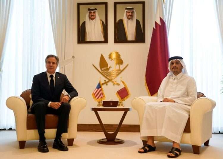 U.S. Secretary of State Antony Blinken meets with Qatari Prime Minister and Foreign Minister Mohammed bin Abdulrahman Al Thani in Doha, Qatar, October 24, 2024.