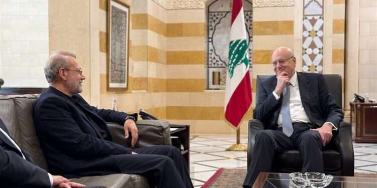 Larijani Meets With Lebanese Officials 1 Iran’s Ali Larijani meets with Lebanese Prime Minister, Najib Mikati.