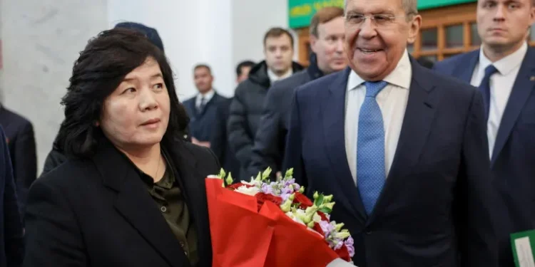 North Korean Diplomat Reiterates Country’s Support For Russia 1 Russian Foreign Minister Sergey Lavrov welcomes his North Korean counterpart Choe Son Hui, in Moscow, Russia, November 1, 2024.