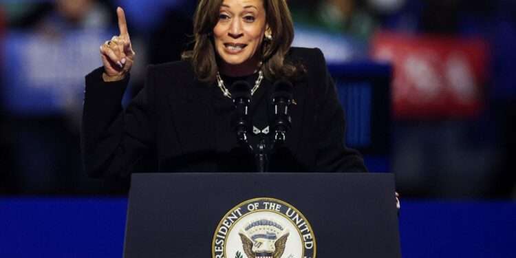 Vice President Kamala Harris speaks during a campaign rally in Philadelphia, Pennsylvania.
