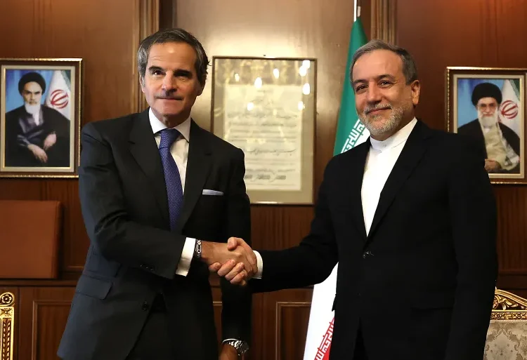Iran's Foreign Minister, Abbas Araghchi (right) welcomes International Atomic Energy Agency (IAEA) Chief, Rafael Grossi in Tehran.
