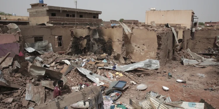A building hit in a recent strike in Khartoum